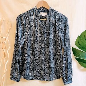 Michael Kors Animal Print Button Long Sleeve Shirt with Metal Tassels